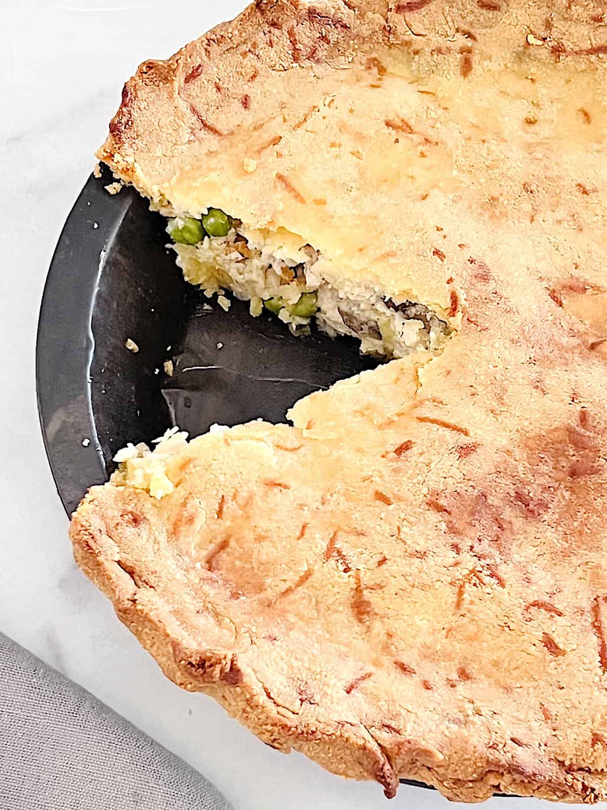 Savory Keto Pie Crust Pot pie slice missing.