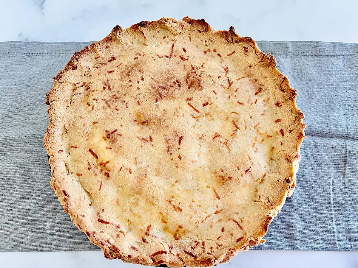 Keto pie crust baked to make a low carb gluten free pot pie from scratch.