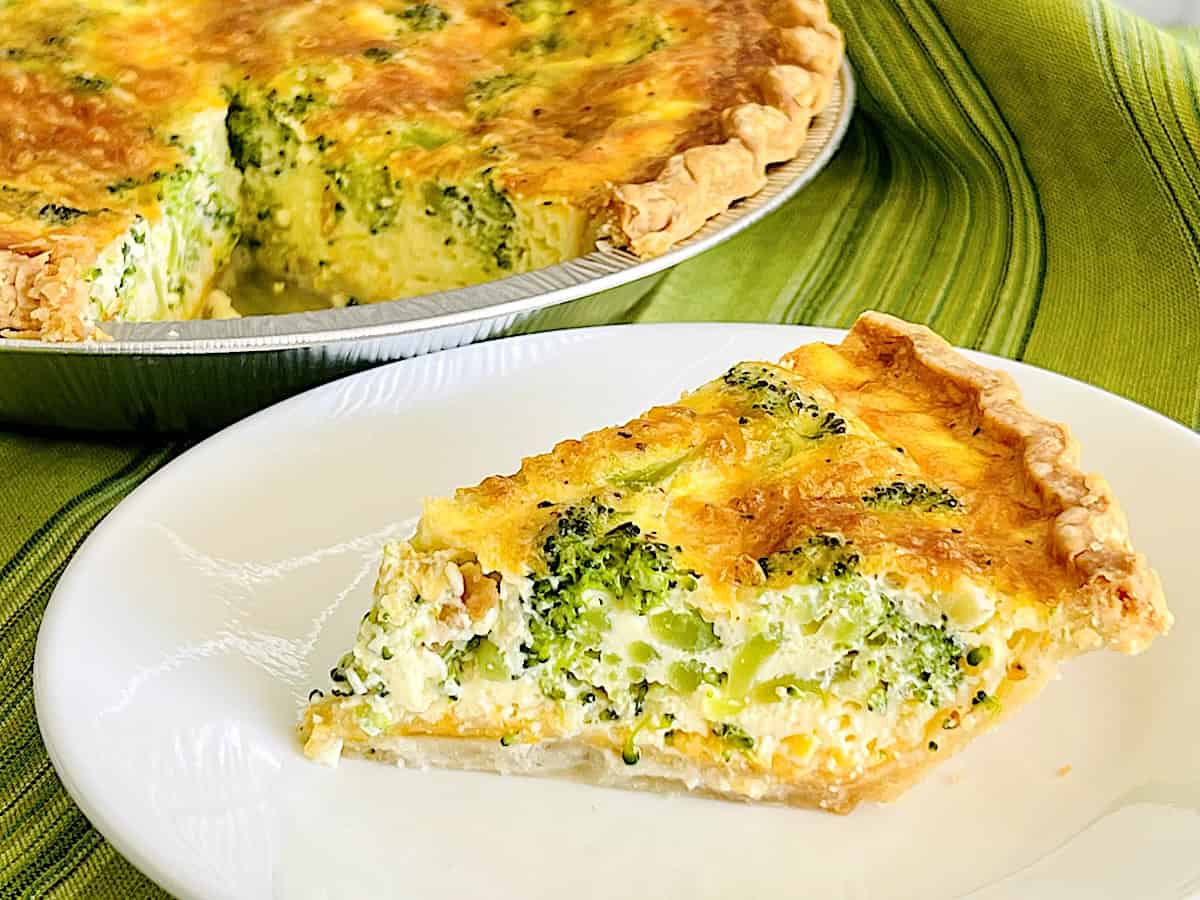 Broccoli Cheese Quiche Best Recipe made with deep dish frozen crust & cheddar jack egg filling.