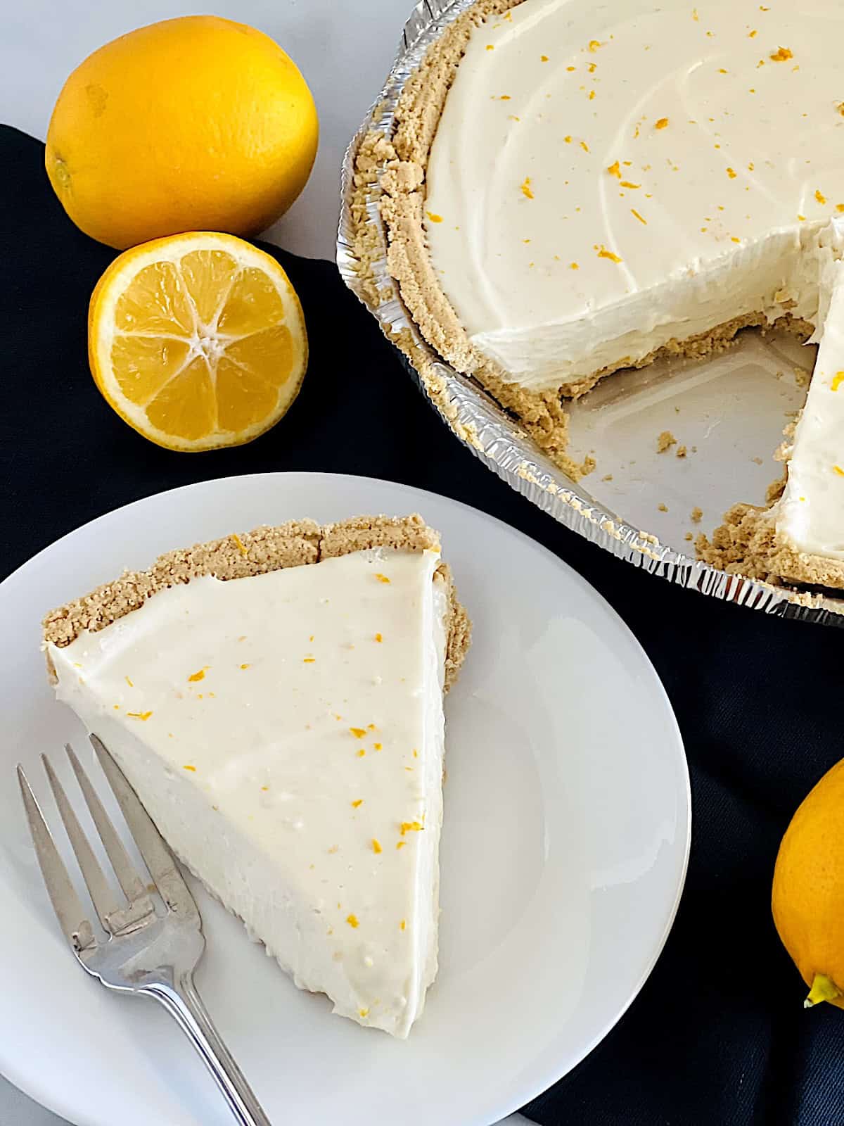 No-Bake Lemon Cheesecake Pie Best summer dessert Recipe with graham cracker crust & real lemon juice and zest