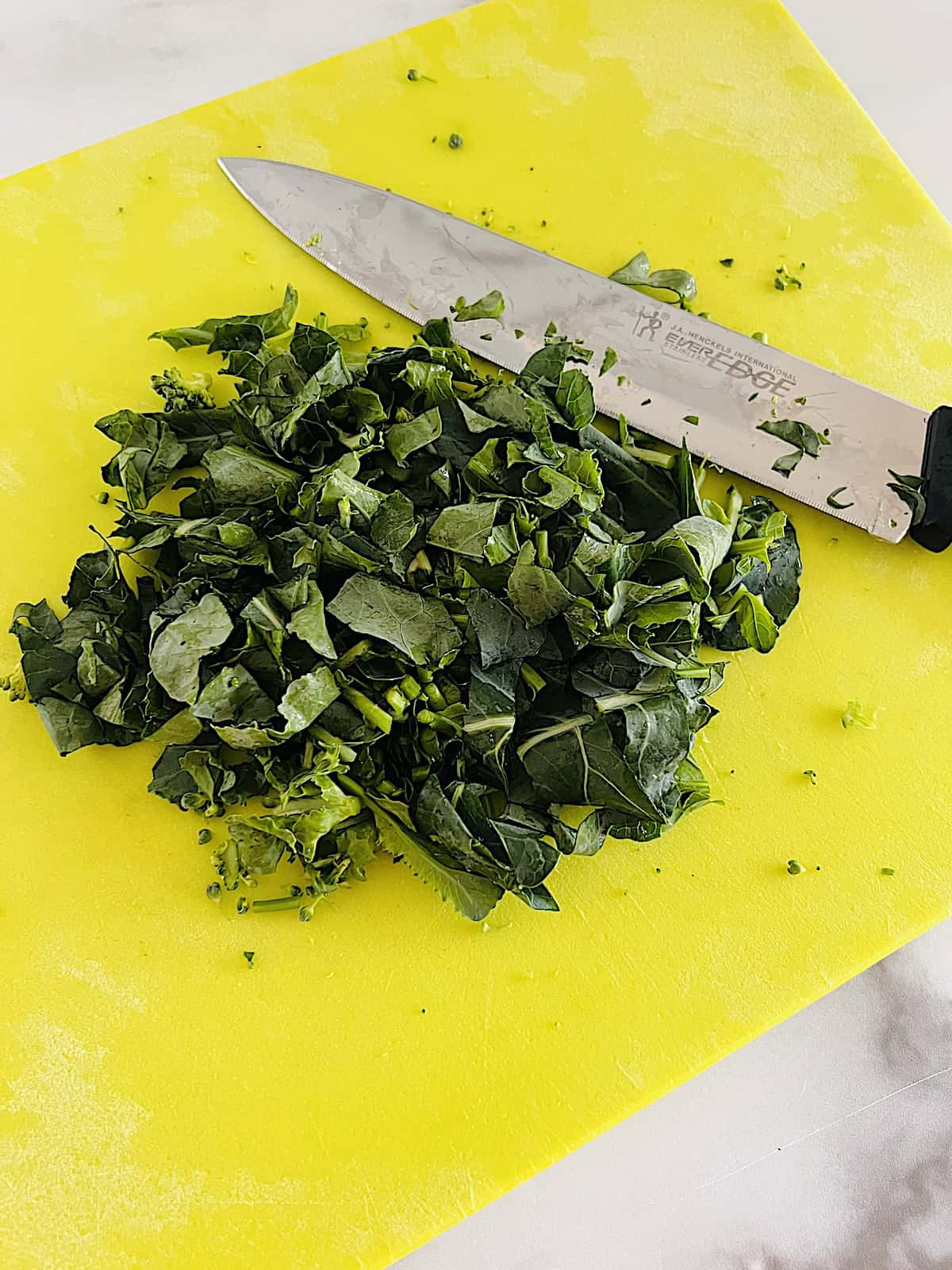Chopped rapini/broccoli rabe greens.