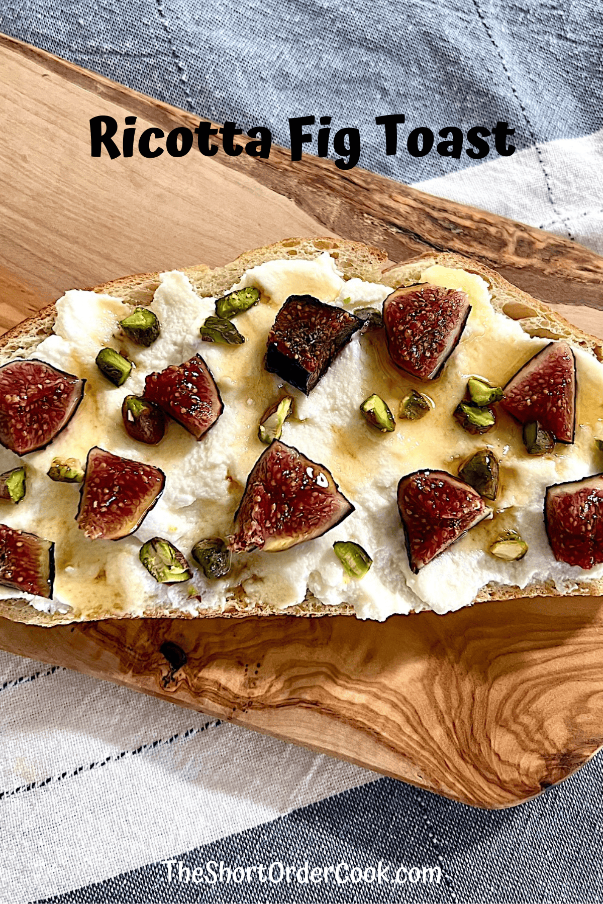 Slice of artisan sourdough topped with savory ricotta, sweet figs, pistachios & sweet and spicy hot honey.