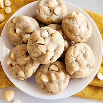 White Chocolate Chip Macadamia Nut Cookies on a plate.