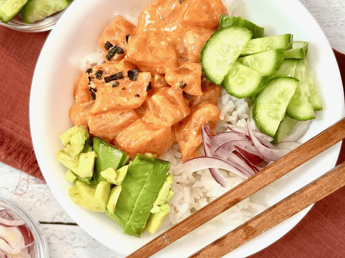 Salmon poke Hawaiian bowl.