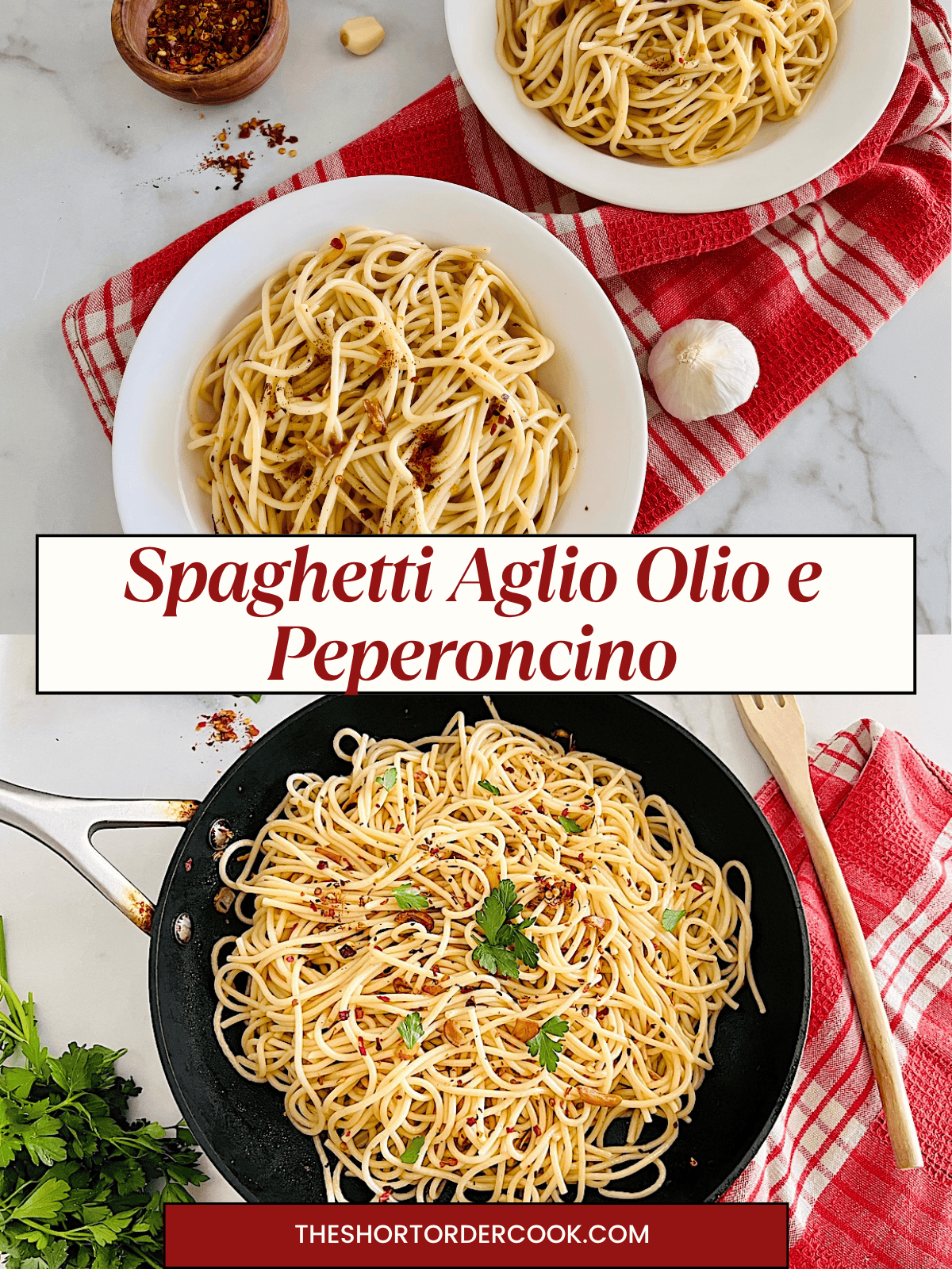 Spaghetti Aglio Olio e Peperoncino Two Photos