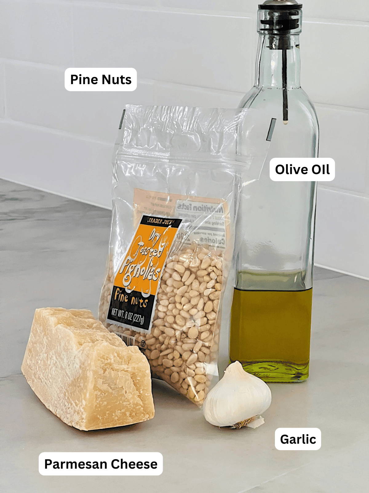 Pesto Sauce Ingredients with Labels