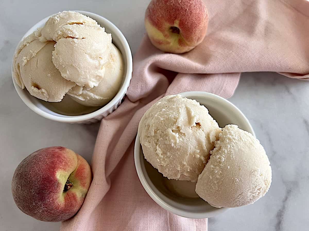 Summer Peach Ice Cream Best dessert recipe for fresh fruit base churned in cuisinart maker.