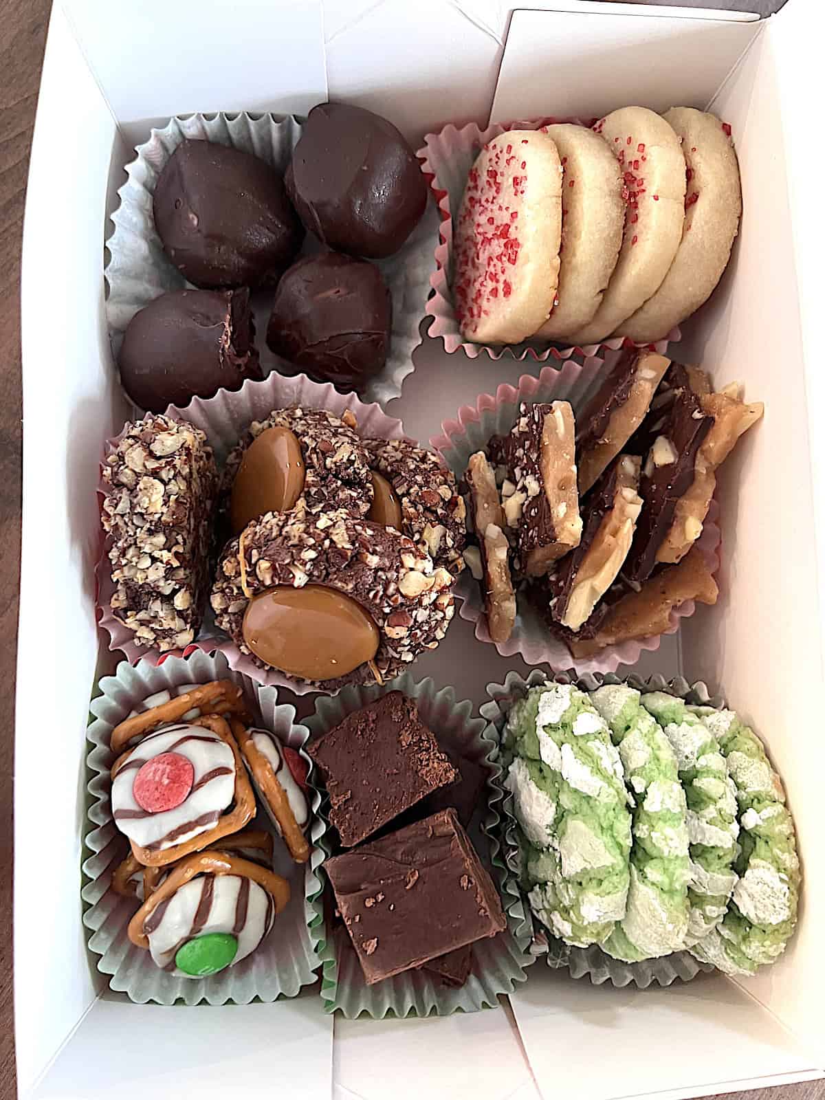 Box of christmas cookies and candies