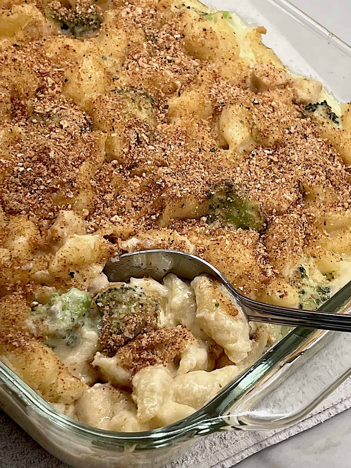 Chicken Broccoli Mac & Cheese Best baked homemade shell pasta casserole recipe.